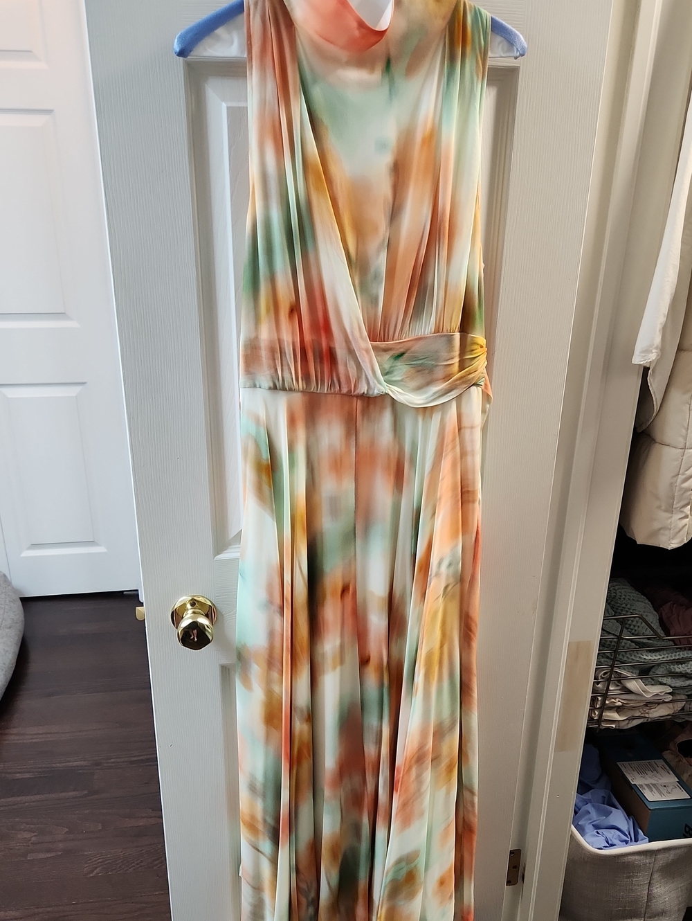 Banana Republic Multi-Color Watercolor Maxi Dress - Peach, Green, Cream